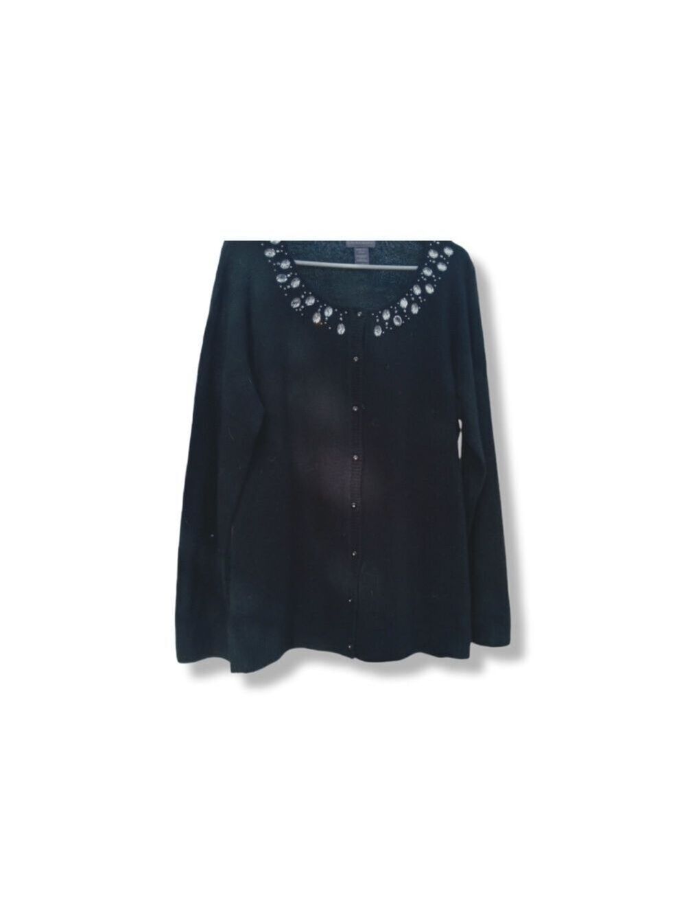 Laura Scott Black Jeweled Cardigan Sweater Large